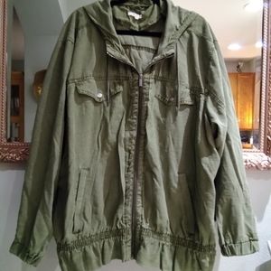 Maurices plus size 4X womens hooded jean jacket army green chambray super cute!